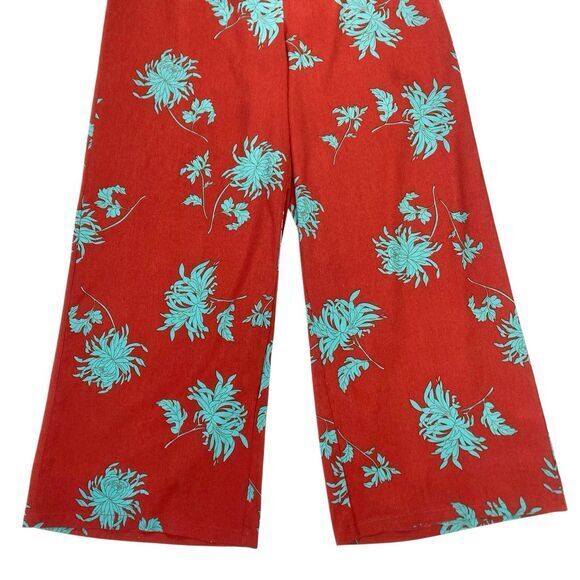 Nasty Gal Collection Wide Leg Pants Women 8 Red Floral Boho Beachy Comfy Trouser - Picture 5 of 15